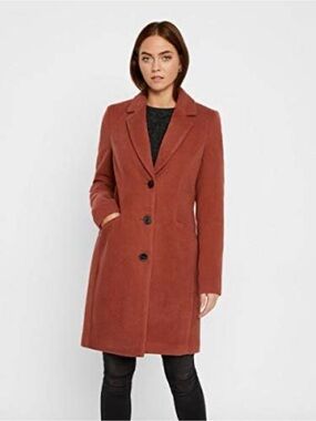 Vera Moda Rust Brown Tailored Pea Coat Structured Wool Blend Fall Jacket Size XS